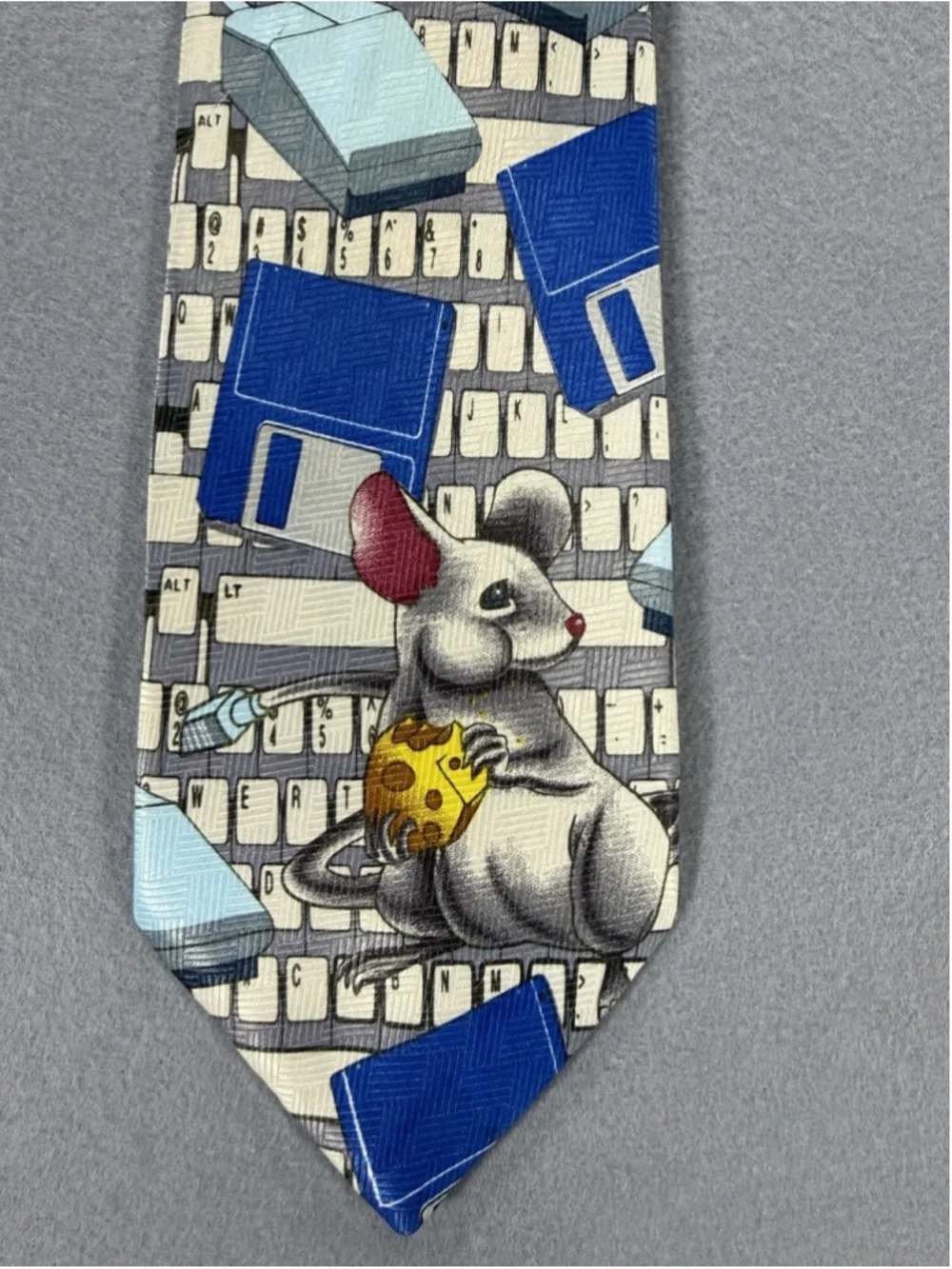 Men’s Tie Addiction Funny Computer Mouse Blue Nerd IT Floppy Disk Geek